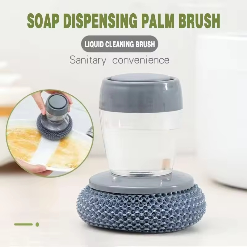 2 IN 1 Liquid Soap dispensing palm brush oven Cleaning Dish washing Brush Scrubber Pressing Kitchen Brush With Soap Dispenser