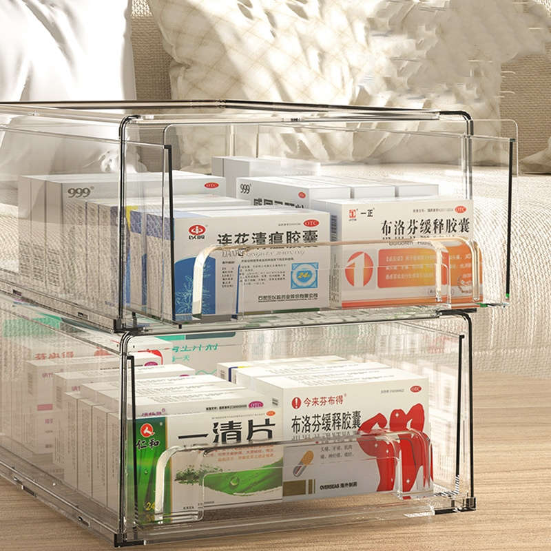 Portable PET Clear Multi-layer Storage Box with Drawer Medicines Organizer Storage Container with Drawer