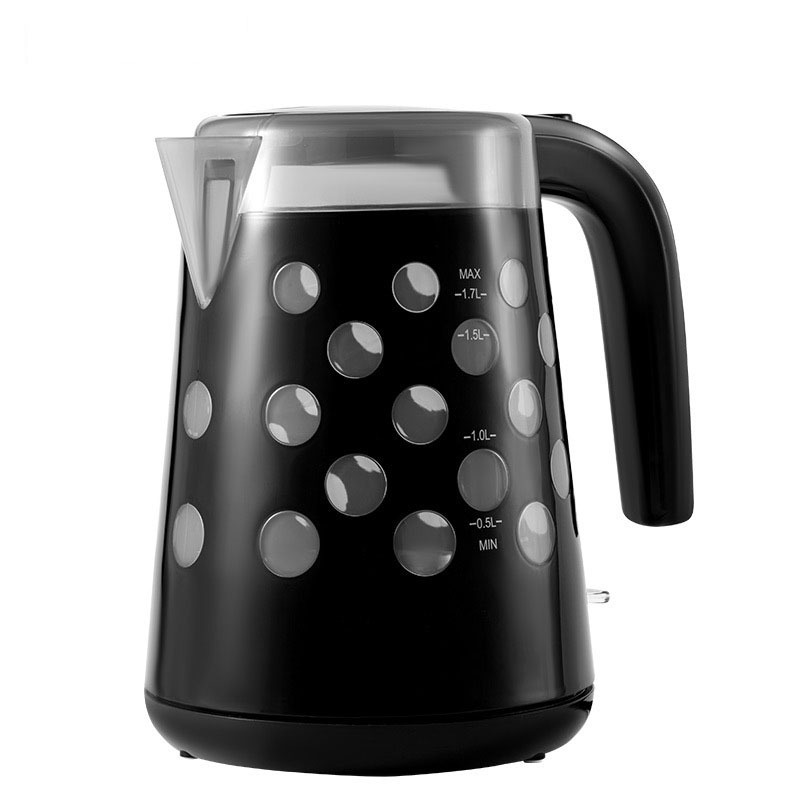 1.7L Electric Kettle Hotel Home Black Round Hole Stainless Steel Rechargeable Kettle