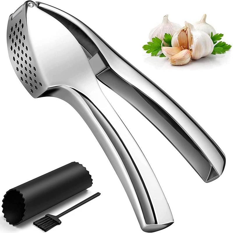 Hot Sale Home Gadgets Vegetable Tool Easy Clean Stainless Steel Garlic Crusher Masher Household Kitchen Garlic Press