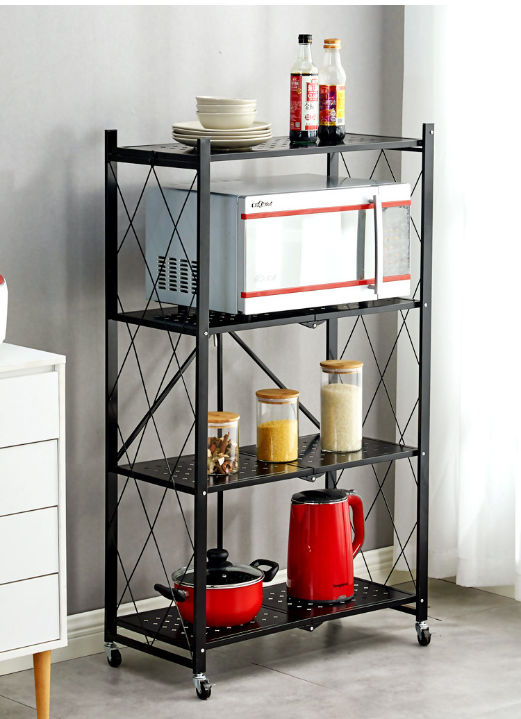 Modern Multifunctional Foldable Movable Kitchen storage holders Microwave Oven Storage Stank Rack Shelf