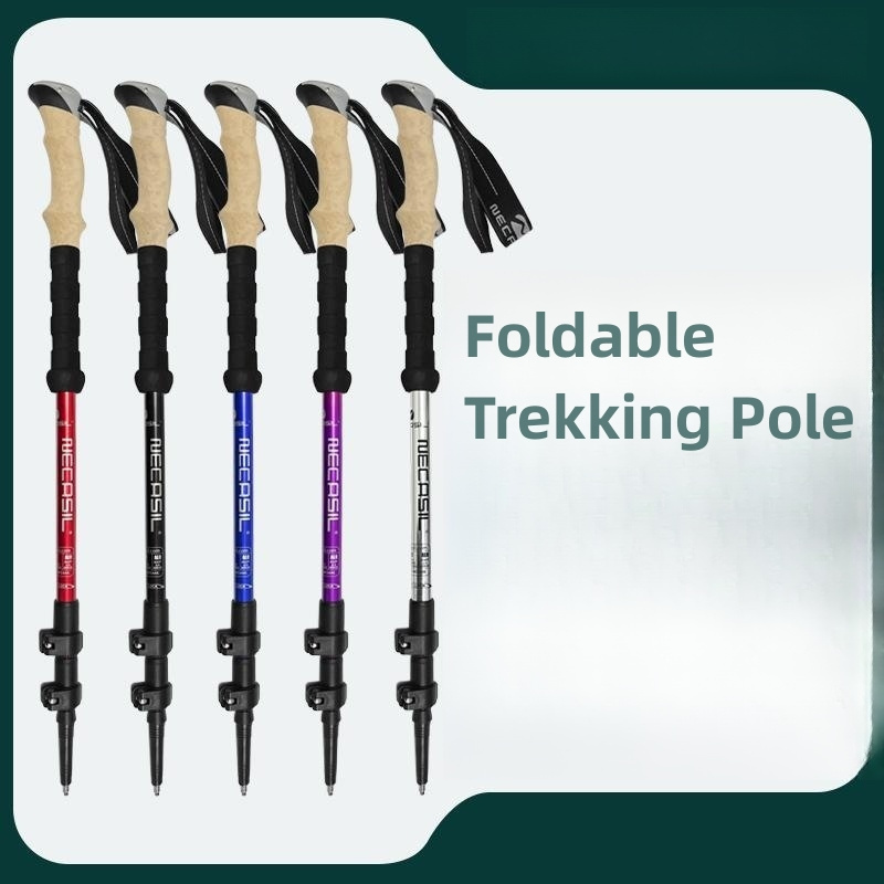 Carbon Steel Foldable Trekking Pole Portable Aluminium Alloy Walking Stick-telescopic Hiking Pole with Flip Lock