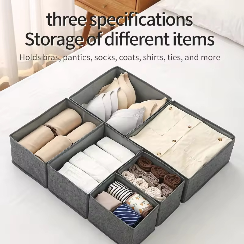 Underwear Drawer Organizer 6 pcs Set Foldable Organizer and Wardrobe Closet Lidless Non-woven Fabric Storage Box for Clothes