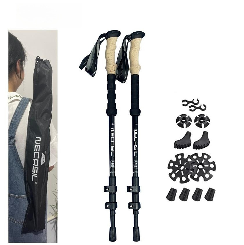 Carbon Steel Foldable Trekking Pole Portable Aluminium Alloy Walking Stick-telescopic Hiking Pole with Flip Lock