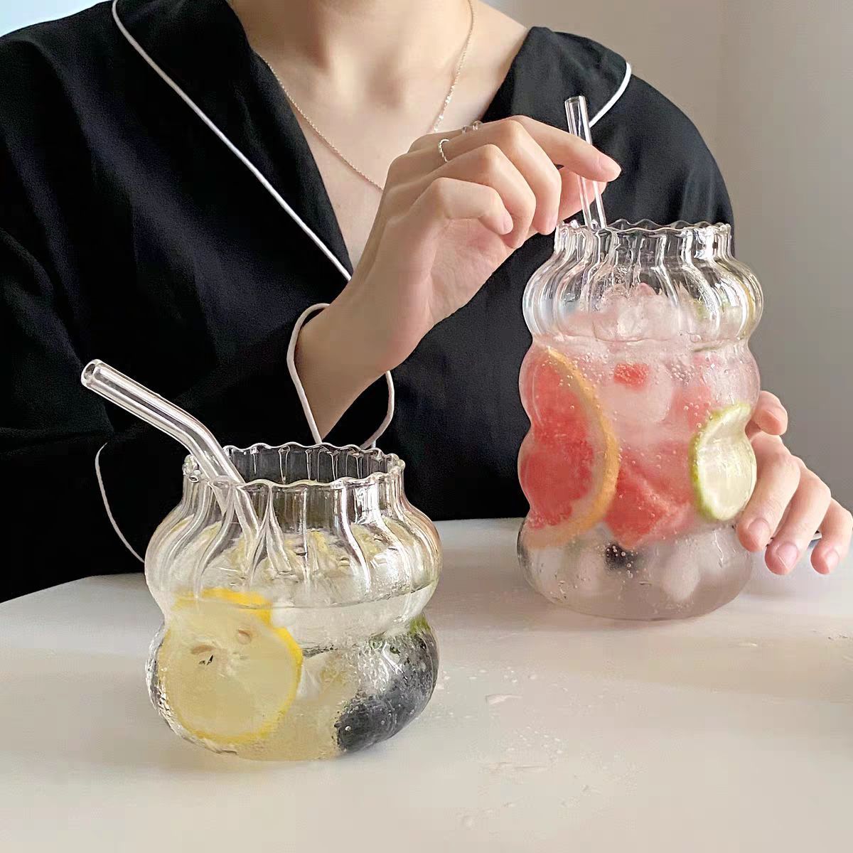 Glass Minimalism Transparent Drinking Cup Household Transparent Glass Milk Tea Cup Big Belly Cup