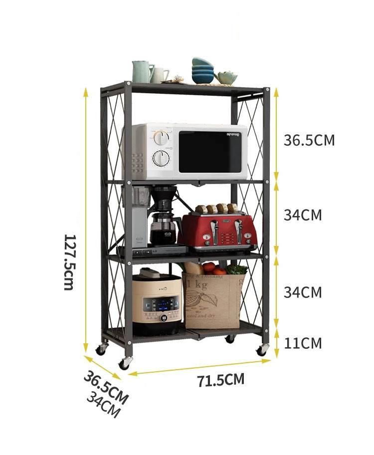 Metal Storage Rack 4-tier High Capacity Kitchen Collapsible Rotating Storage Rack With Pulley