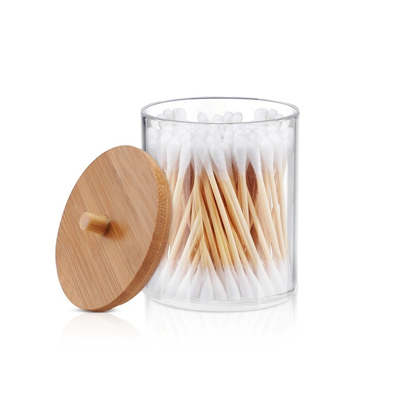 Hot Clear Plastic Qtip Holder Cotton Buds Ball Dispenser Bathroom Container bamboo Wood Lids Cotton Swab Pads holder