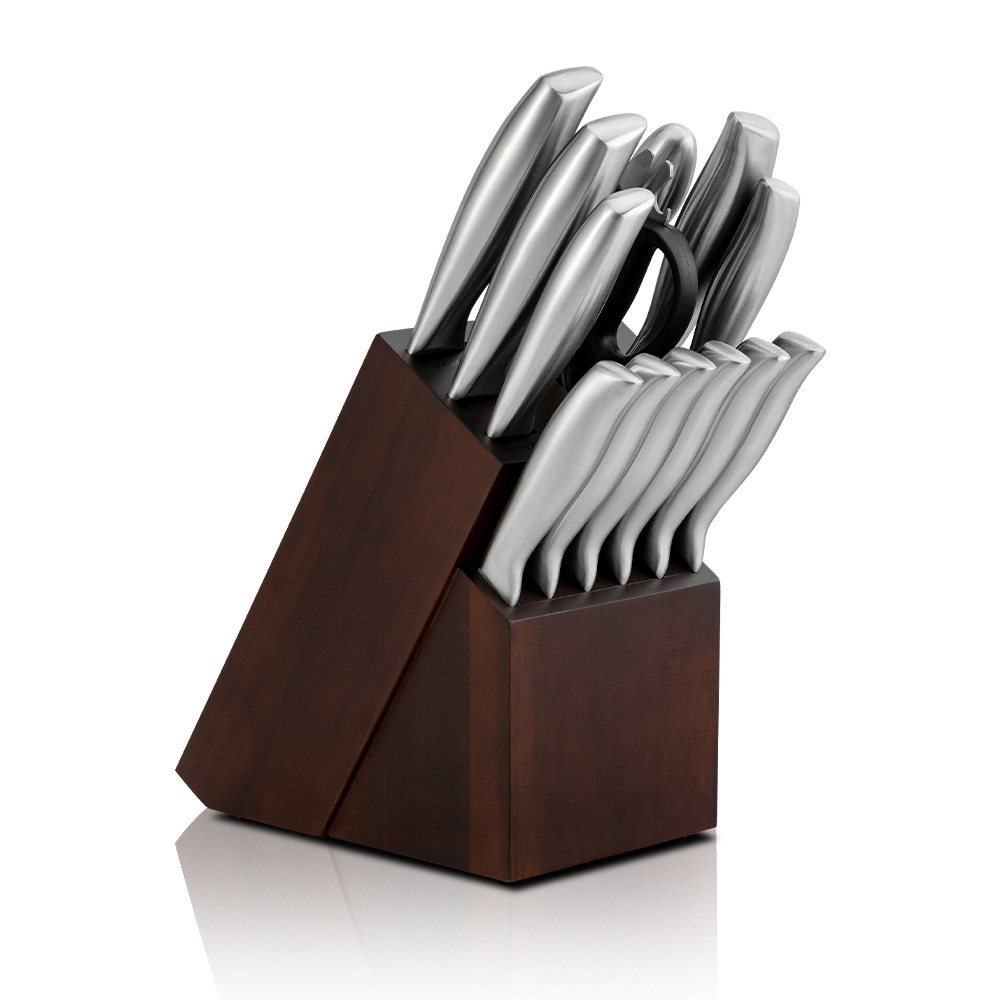 14 Pieces German Stainless Steel Kitchen Knife Block Sets with Built in Sharpener