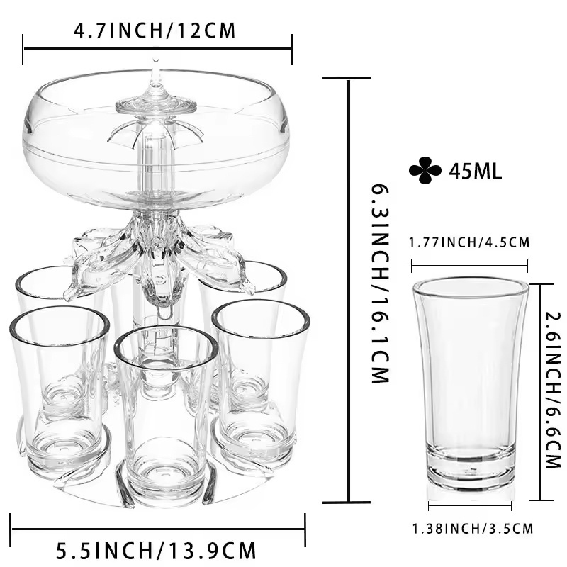 Hot Sales 6 Shot Glass Drink Beverage Dispenser Holder Wine Drink Dispensers Beverage Dispenser for Bar Pour Cocktail