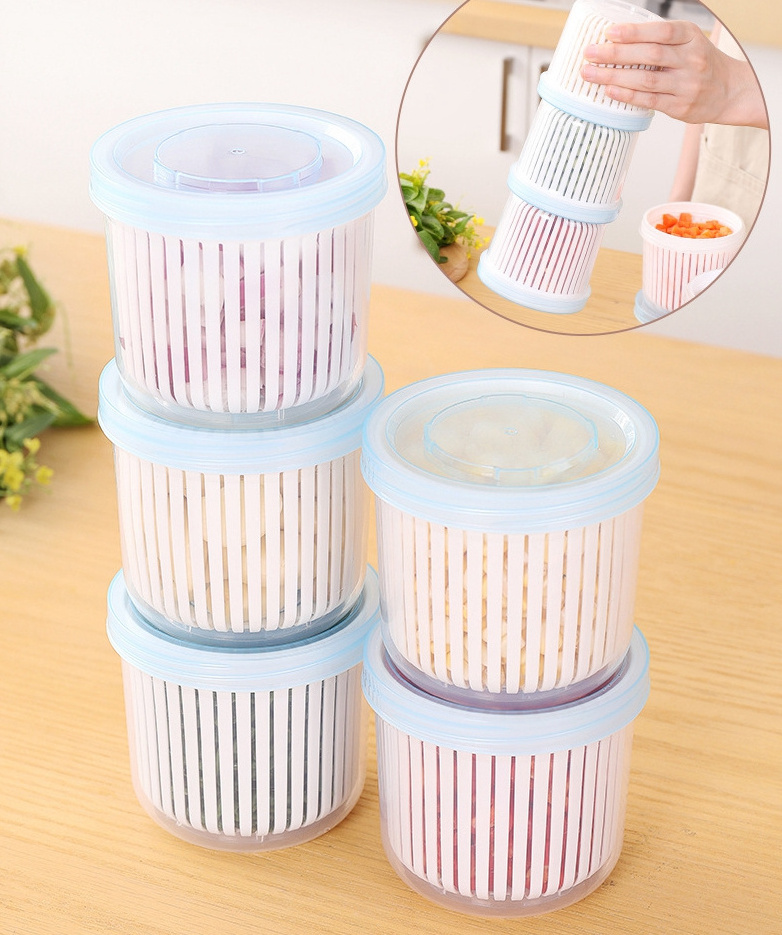 Portable Double-Layer Fresh-Keeping Box Refrigerator Chopped Green Onion Fresh-Keeping Storage Household Sealed Drain Container