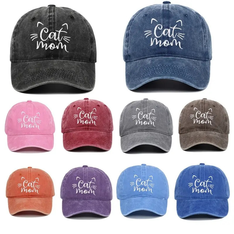 High Quality Cat Mom Cap Embroidery Sport Hats Custom Cotton Baseball Caps Embroidered Dad Hat