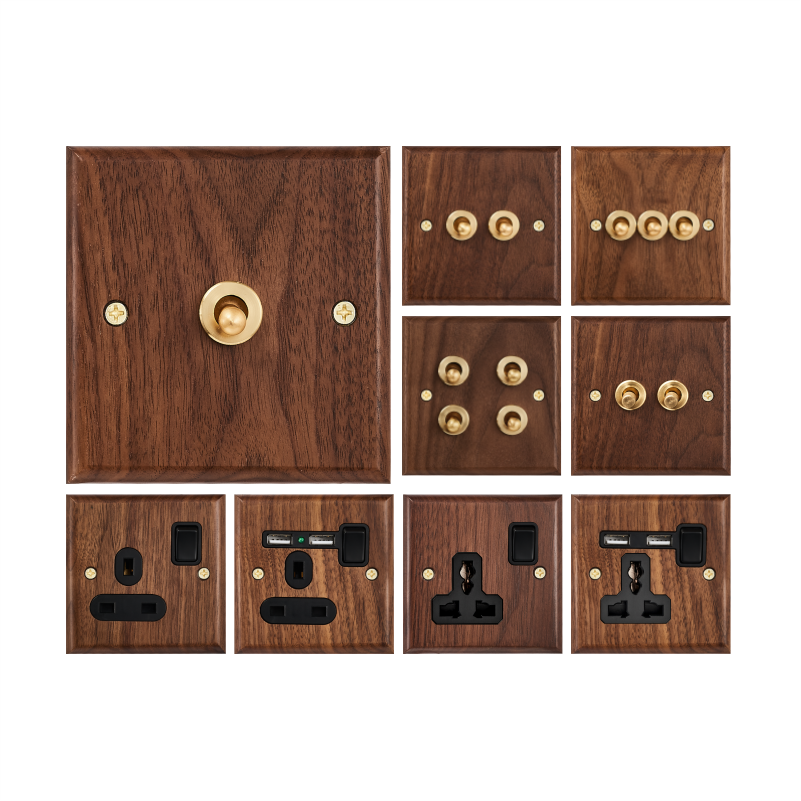 Toggle Switch VLG Low Price Original Factory Wood Panel Walnut UK EU Standard 250V 16A 1 Gang 2 Way Brass knob Wall Light Switch