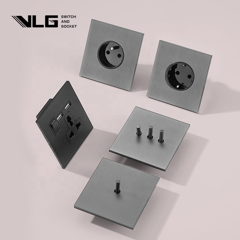 VLG Factory stainless steel panel Wall Light Switch UK EU Standard Home Socket  Unique Design 4 Gang 2 Way switch