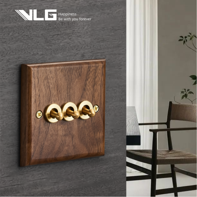 Toggle Switch VLG Low Price Original Factory Wood Panel Walnut UK EU Standard 250V 16A 1 Gang 2 Way Brass knob Wall Light Switch