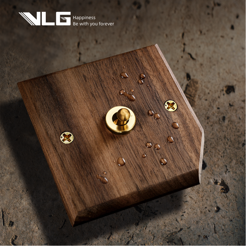 Toggle Switch VLG Low Price Original Factory Wood Panel Walnut UK EU Standard 250V 16A 1 Gang 2 Way Brass knob Wall Light Switch