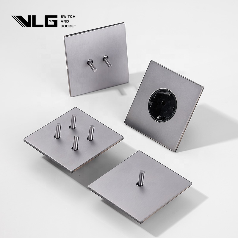 VLG Factory stainless steel panel Wall Light Switch UK EU Standard Home Socket  Unique Design 4 Gang 2 Way switch