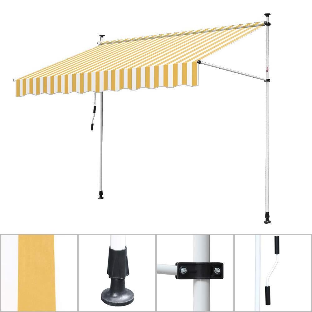 Balcony Manual Awning -Patio Clamp Awning Gazebo Canopy Complete with Fittings and Winder Handle (2.5 x 1.2m, Mult