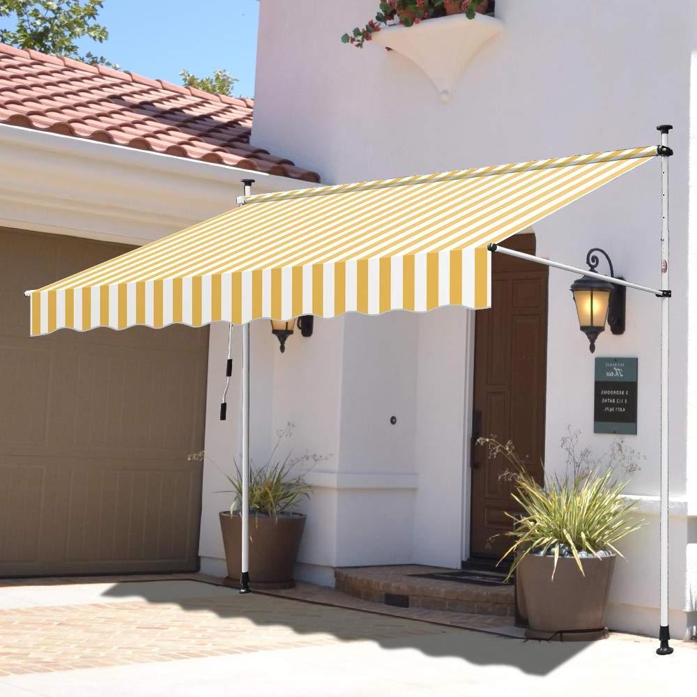 Balcony Manual Awning -Patio Clamp Awning Gazebo Canopy Complete with Fittings and Winder Handle (2.5 x 1.2m, Mult