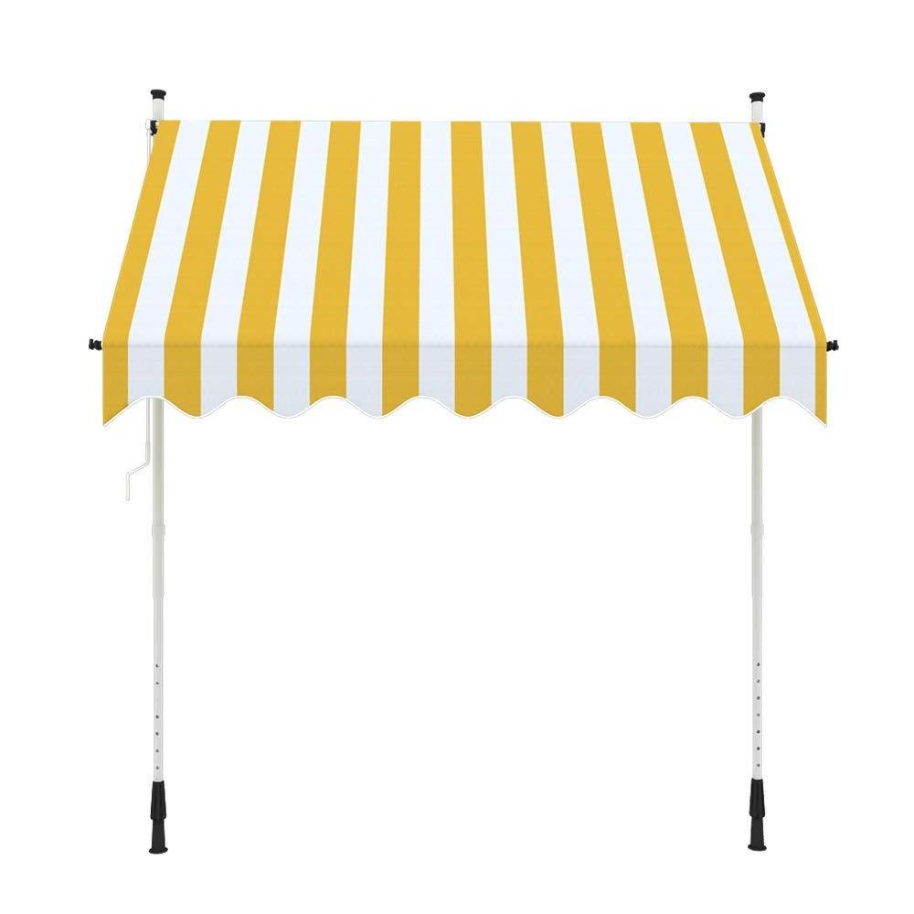 DIY Patio Retractable Manual Awning Garden Sun Shade Canopy Gazebo Multi-Stripe with Fittings and Crank Handle