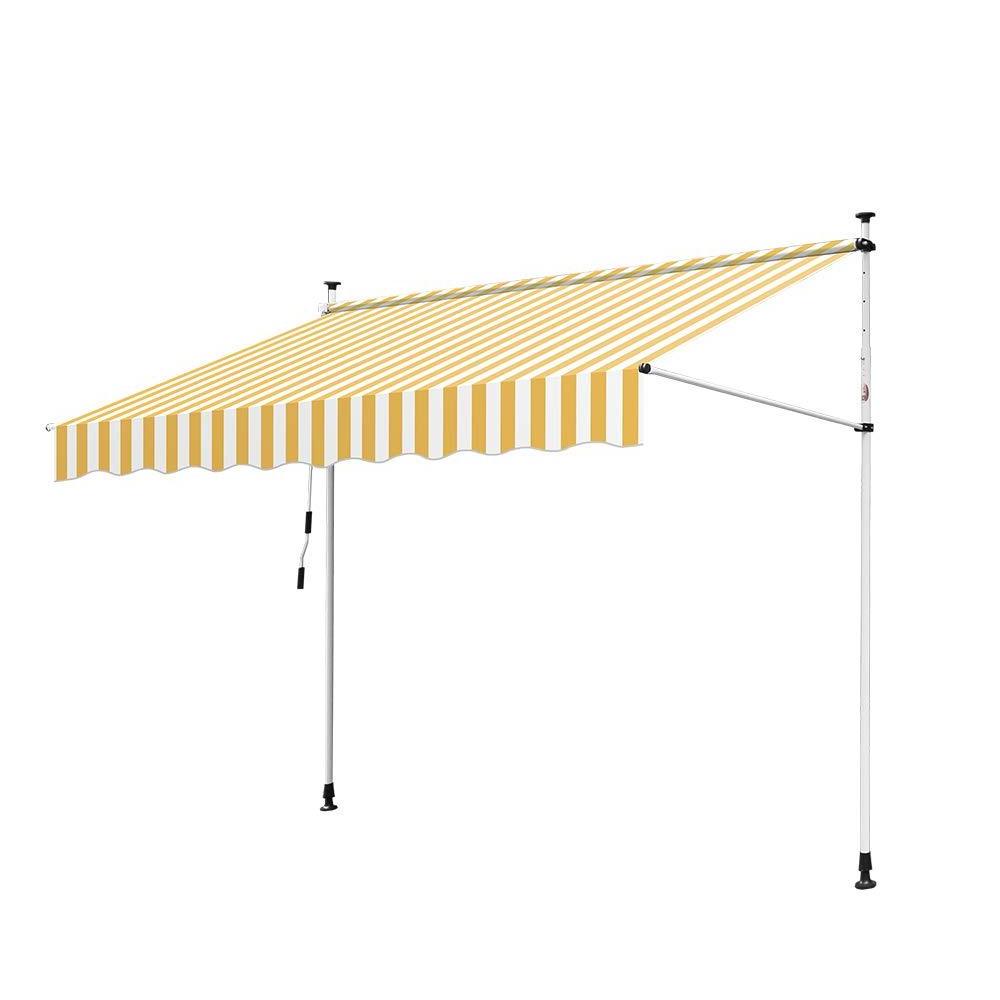 DIY Patio Retractable Manual Awning Garden Sun Shade Canopy Gazebo Multi-Stripe with Fittings and Crank Handle