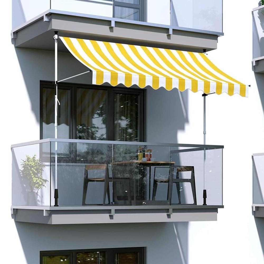 Balcony Manual Awning -Patio Clamp Awning Gazebo Canopy Complete with Fittings and Winder Handle (2.5 x 1.2m, Mult