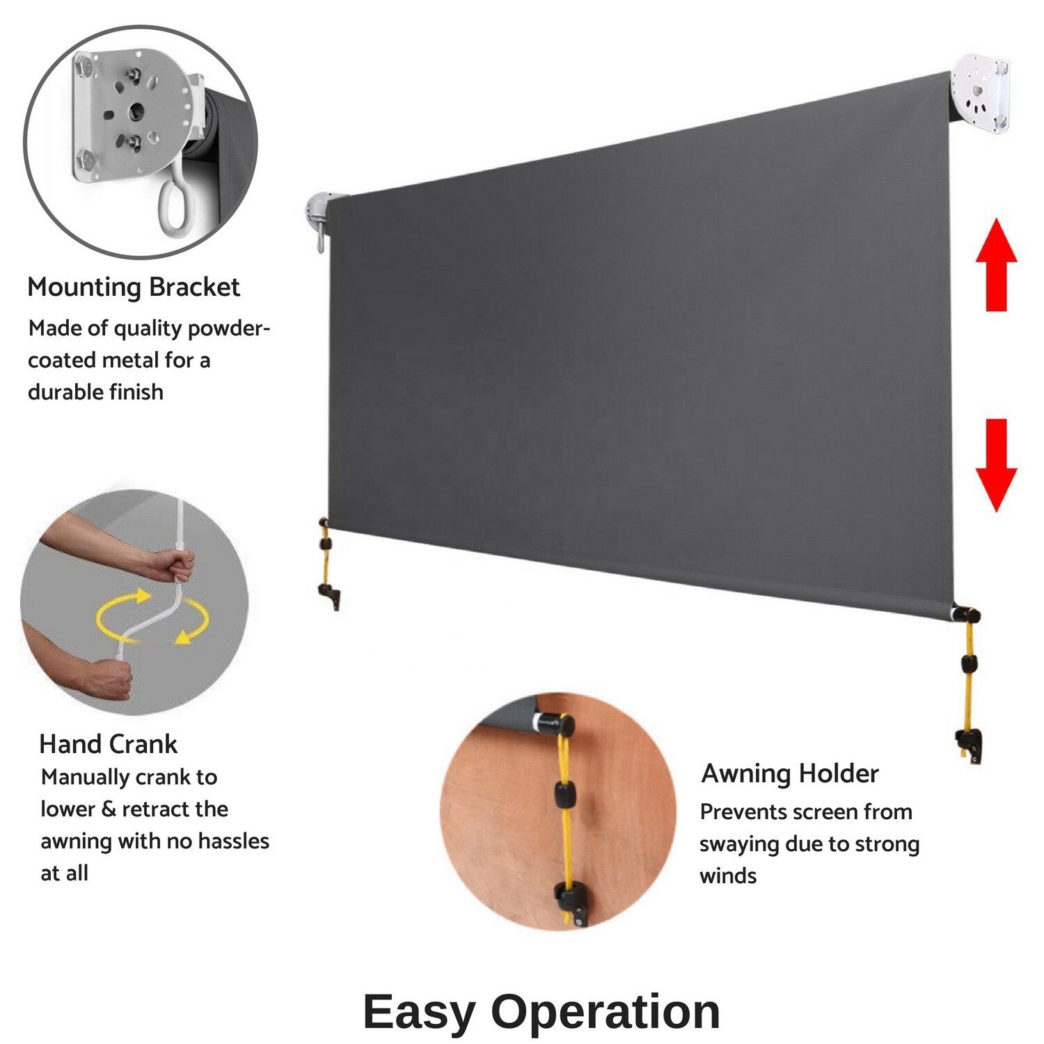 Windoor Awning Retractable Straight Drop Roll Down Awning Waterproof Sun Shade Shelter Outdoor Patio