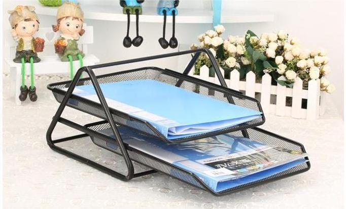 Manufacturer foldable Wire mesh metal 2 tiers document desk organizer document collection for office school home supplies