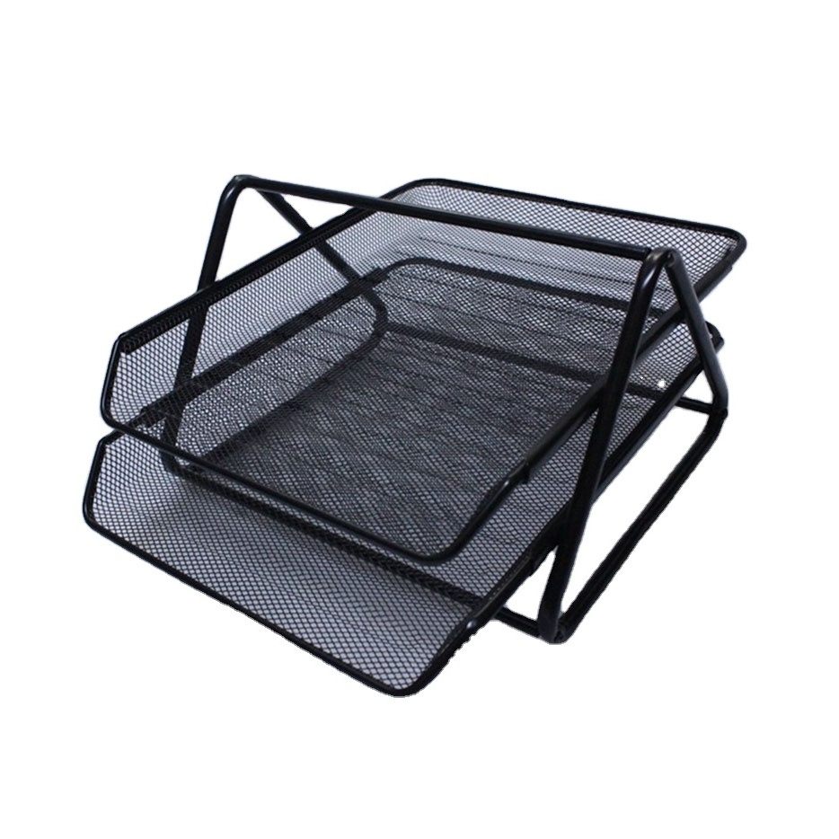 Manufacturer foldable Wire mesh metal 2 tiers document desk organizer document collection for office school home supplies