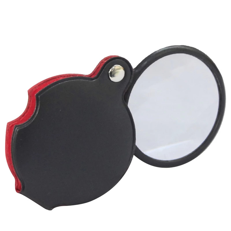 Mini Magnifiers Portable Jewelry Loupe Foldable Leather Material Reading 6x Magnifying Glass Lens Pocket Magnifier