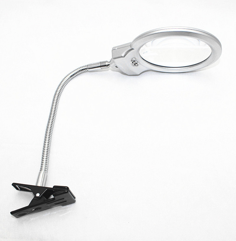 Illuminated Magnifier Magnifying Clip On Desktop Glass Reading Loupe Metal Hose Led Lighted Lamp Top Desk Magnifier With Clamp