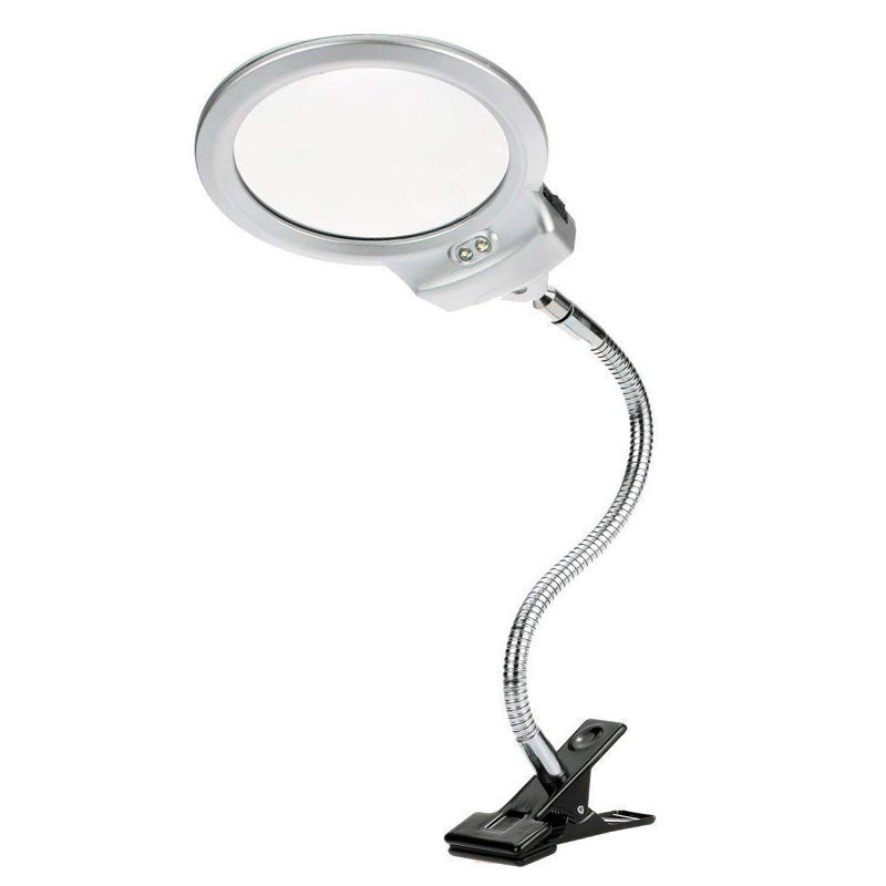 Illuminated Magnifier Magnifying Clip On Desktop Glass Reading Loupe Metal Hose Led Lighted Lamp Top Desk Magnifier With Clamp