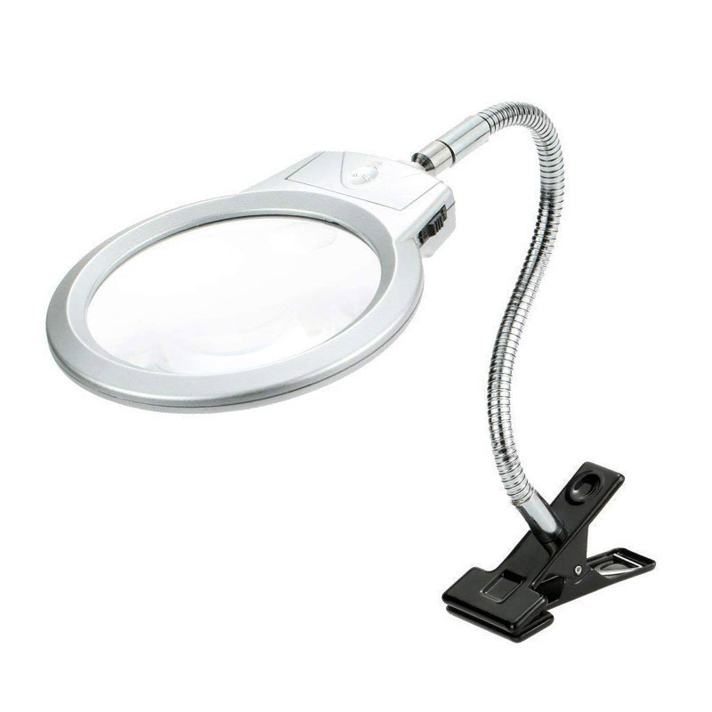 Illuminated Magnifier Magnifying Clip On Desktop Glass Reading Loupe Metal Hose Led Lighted Lamp Top Desk Magnifier With Clamp