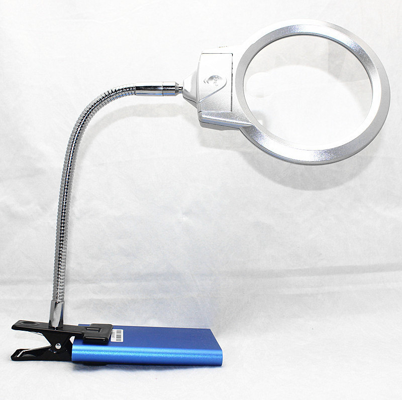 Illuminated Magnifier Magnifying Clip On Desktop Glass Reading Loupe Metal Hose Led Lighted Lamp Top Desk Magnifier With Clamp