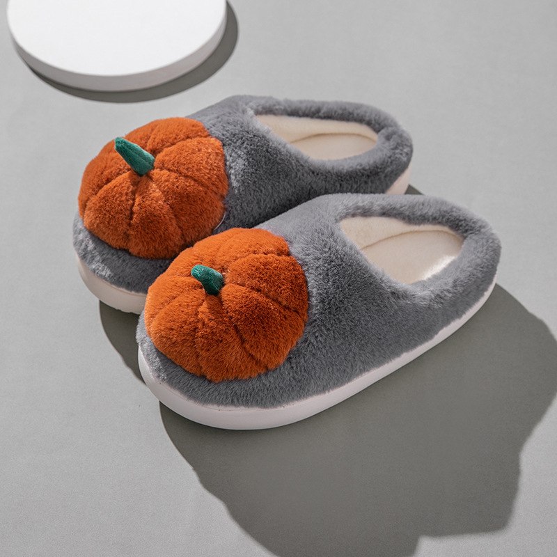 2024 Factory Women's Fur Slides Slippers,Fuzzy Home Winter Slippers,Halloween Pumpkin Slippers