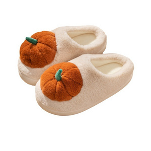 2024 Factory Women's Fur Slides Slippers,Fuzzy Home Winter Slippers,Halloween Pumpkin Slippers