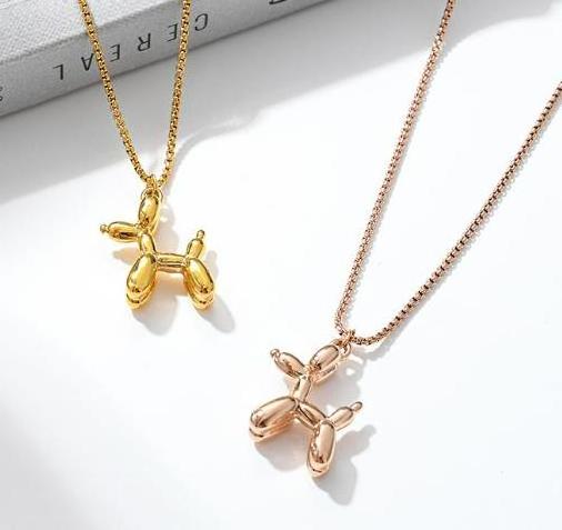 Trendy Tarnish Free Jewelry Waterproof 18K Gold Plated and Stainless Steel Cute Balloon Puppy Dog Pendant Necklace For Women