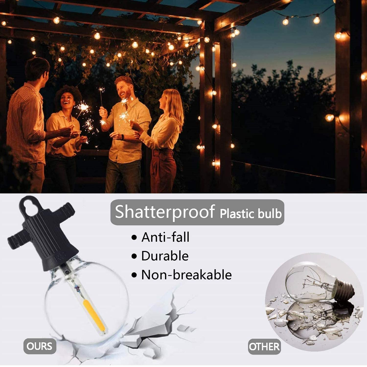 Commercial Grade Ip65 Holiday Lighting 110v 220v 1w led 15m 25 Led Outdoor Garden Decoration G40 Wedding Party String Light