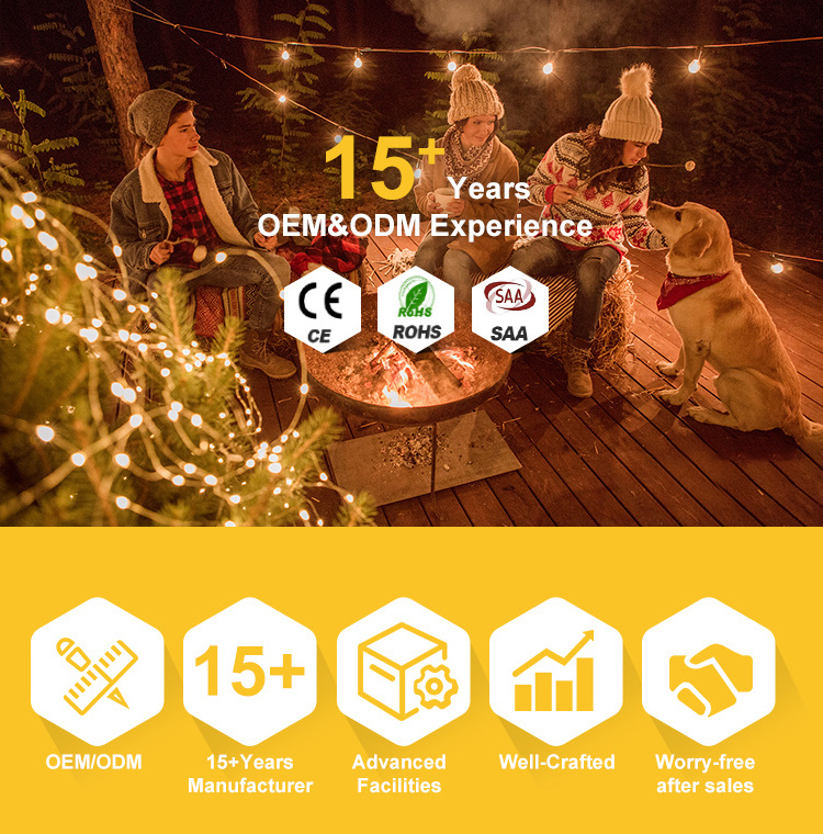 48FT S14 Solar Festoon String Light Outdoor In Holiday Lighting Garden Powered String Lights With Bulbs Led