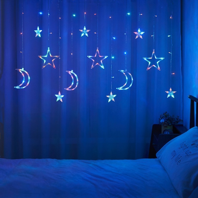 Customized Eid Mubarak Ramadan Decorations Lights Moon And Star Shape Led Curtain Light Holiday Lights