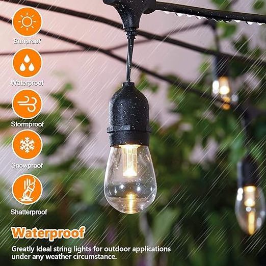 Solar Patio Light String Holiday Garden Wedding Decor Outdoor UK  S14 Bulb Festoon String 48ft LED Cafe Festoon String Light