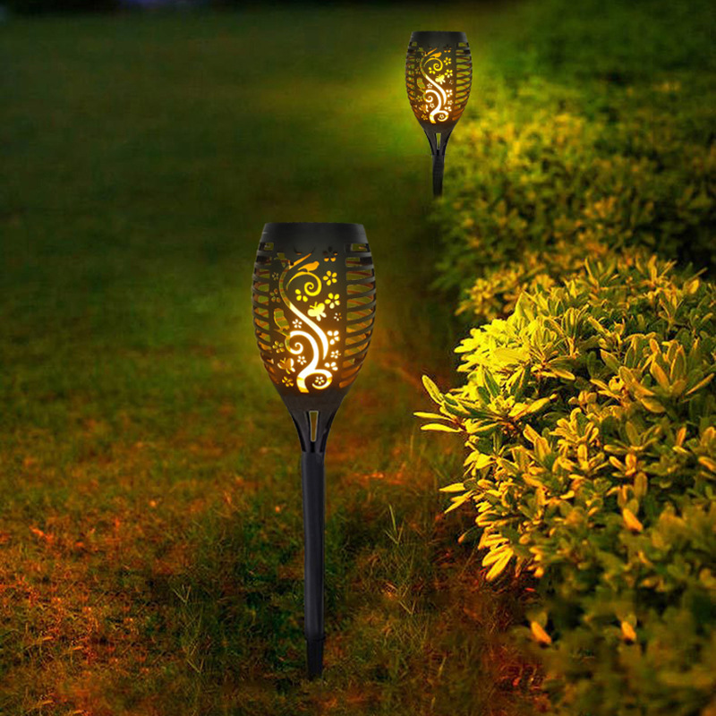 Solar 14 LED Dance Fire Wall Lamp Solar Flame Stake Light Garden Torch Light with Ground Base Hanging Lawn Insert Accessories