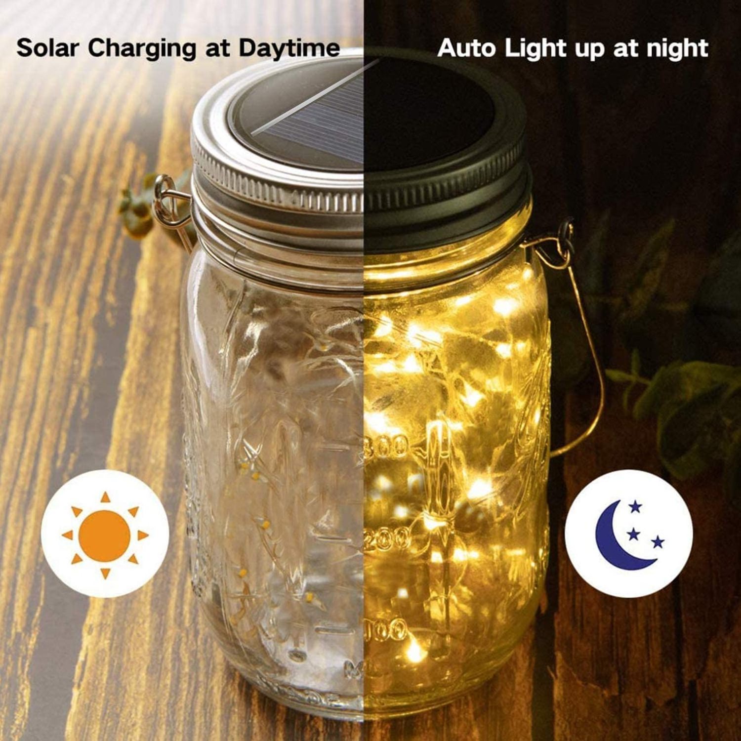 Christmas decor Copper Wire Warm White Waterproof Hanging 20 Led Glass Solar Mason Jar Lid Lights String Fairy Lights for Patio