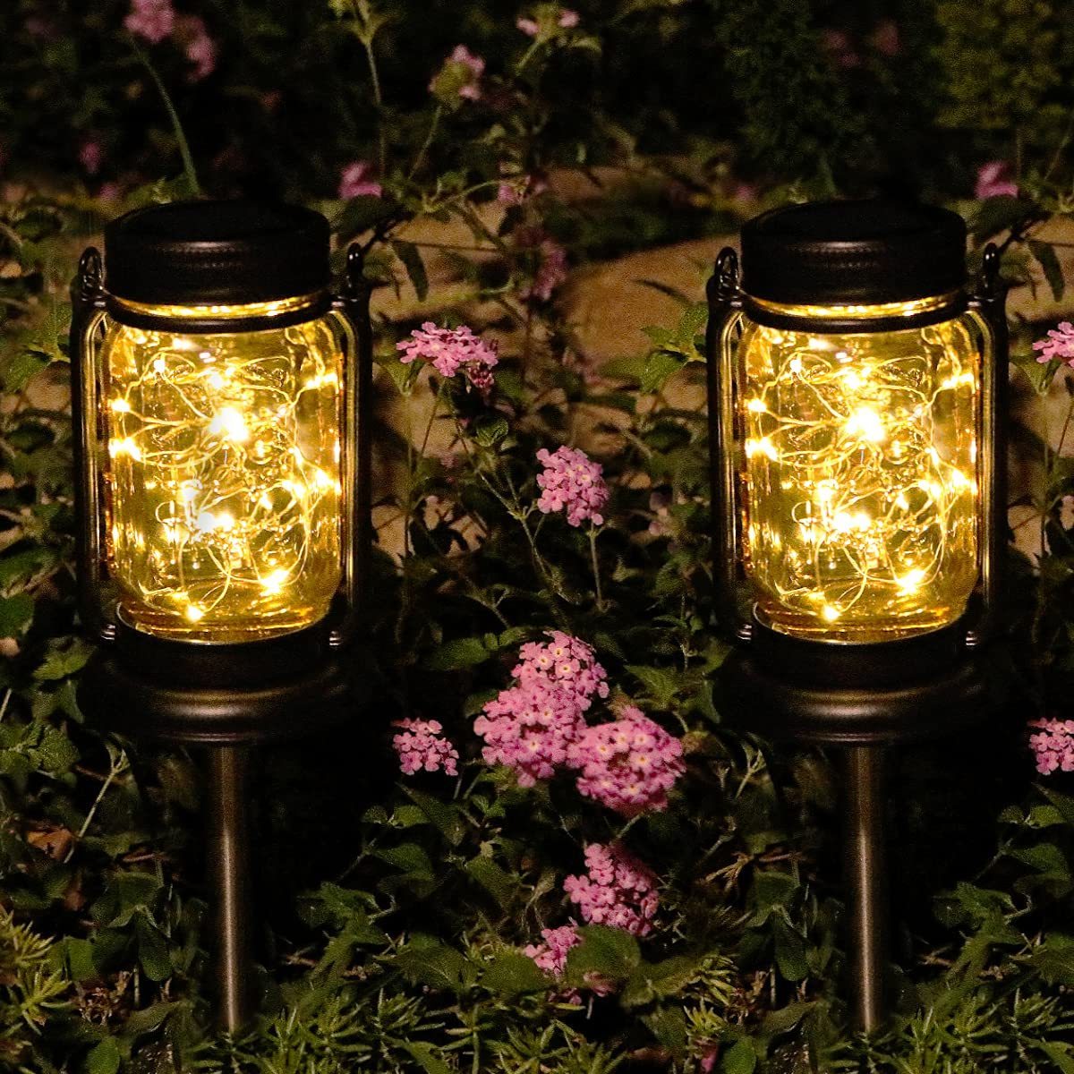 Decorative lighting Solar Powered Hanging Patio Lights Outdoor Waterproof Glass Mason Jar garden fairy string light