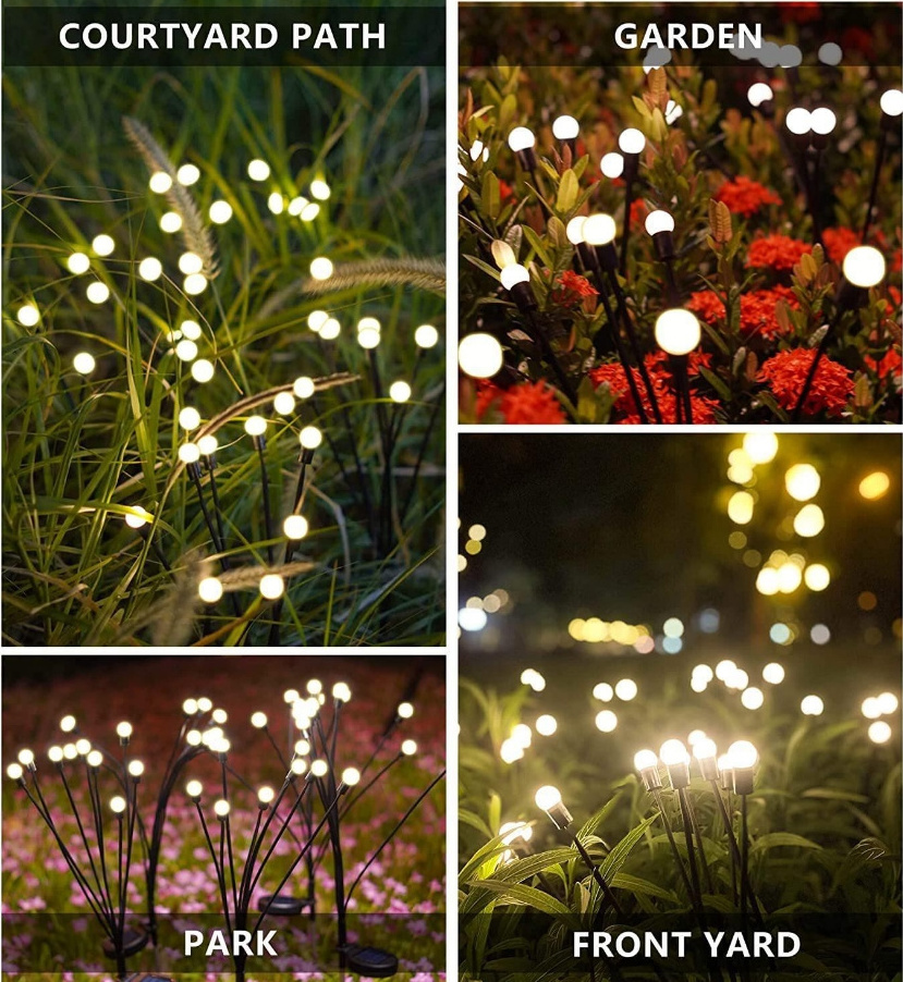 Solar Powered IP65 Pathway Decoration Landscape 6/8/10 Heads Led Swaying Firefly Light Solar Garden Light