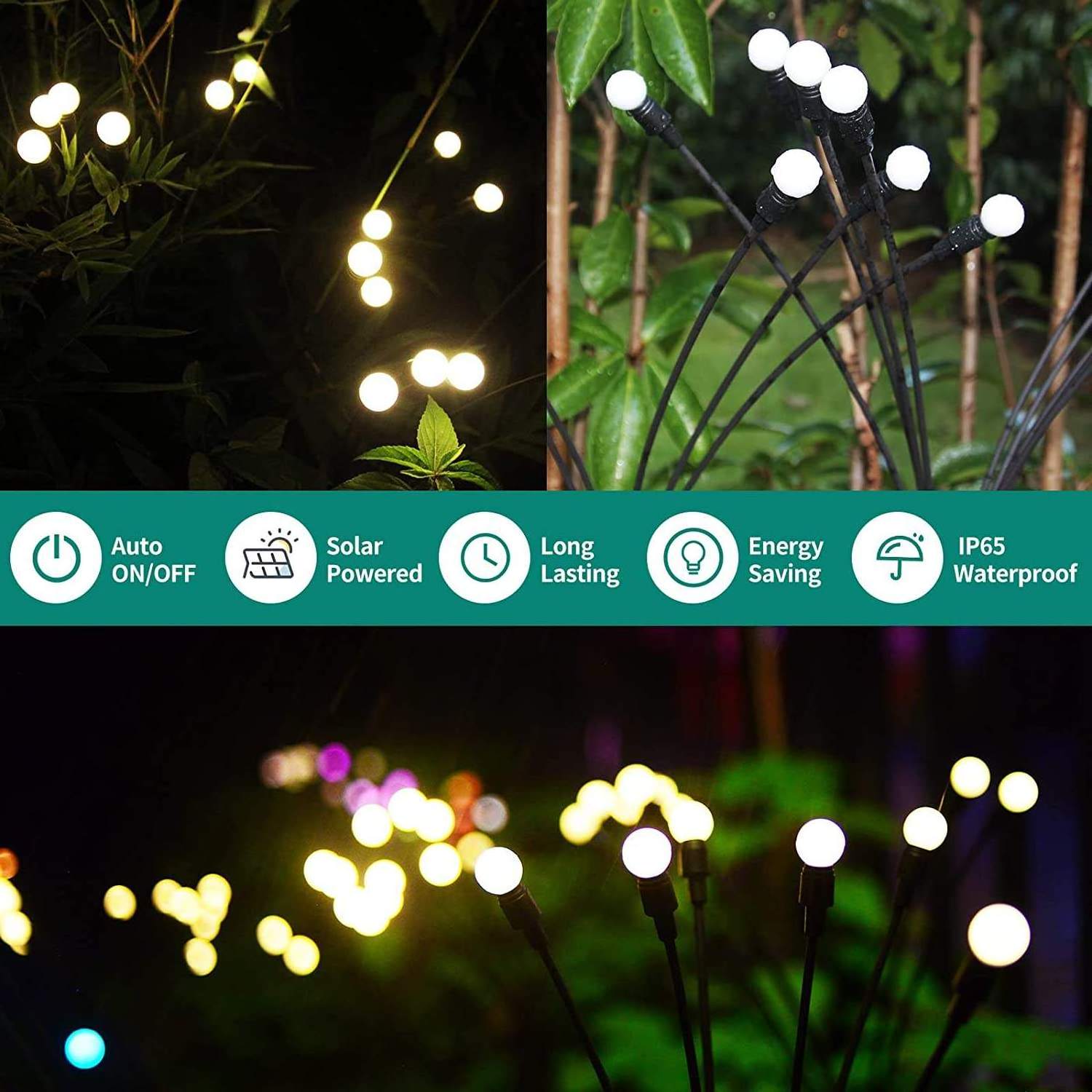 Solar Powered IP65 Pathway Decoration Landscape 6/8/10 Heads Led Swaying Firefly Light Solar Garden Light