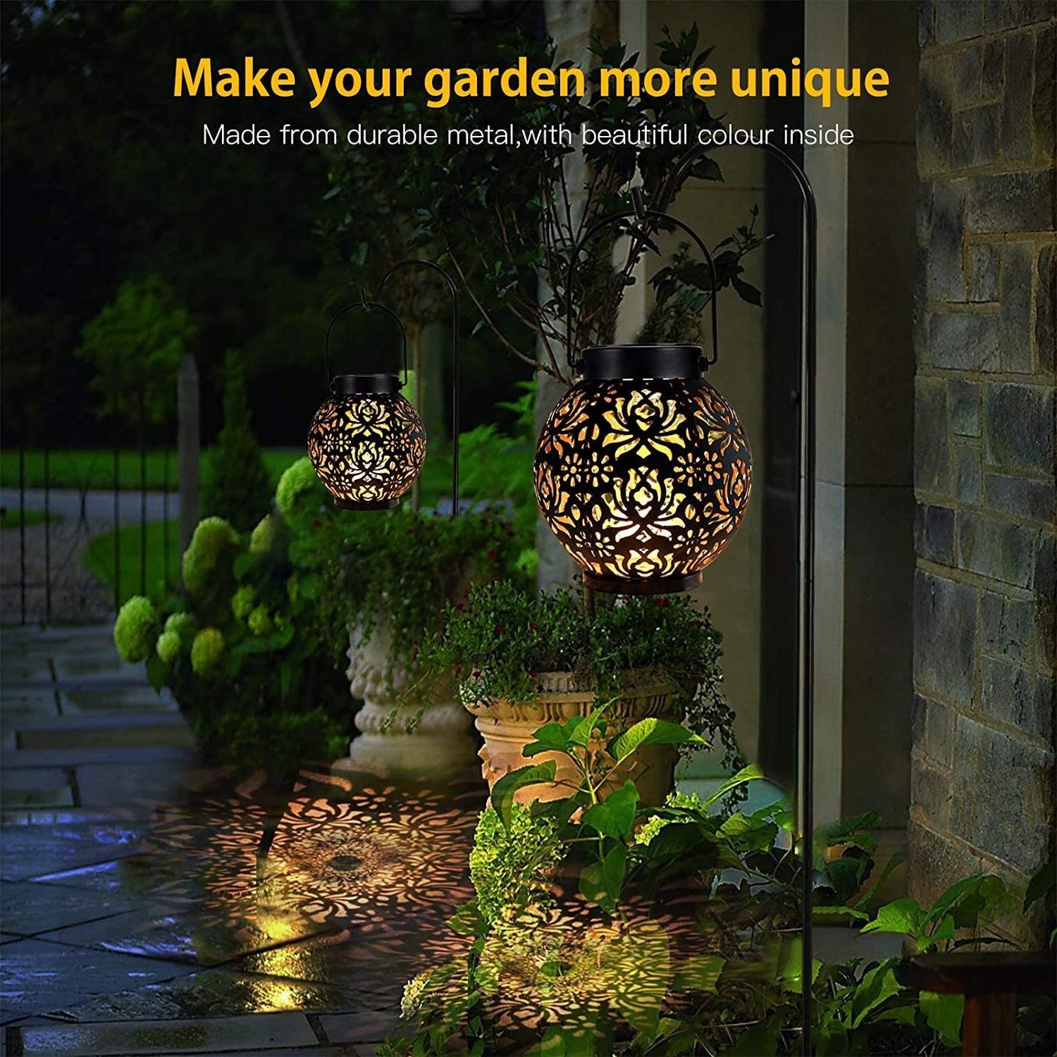 Moroccan Outdoor Decoration Lamp Hanging Solar Lights Outdoor Garden Decorative Solar Lantern Waterproof Metal Lights for Yard