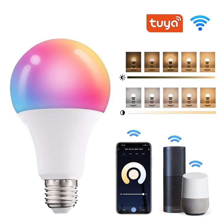 Tuya Smart Light Bulb App Control 2700K-6500K RGBCW+CCT Smart Bulb Google Home 9W E26 E27A60 LED Tuya wifi Smart Life Bulb