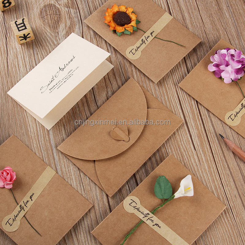 Handmade Greeting Cards Holiday Dried Flowers Greeting Cards Kraft Blank Note Thank Notes For Party Invitation Card