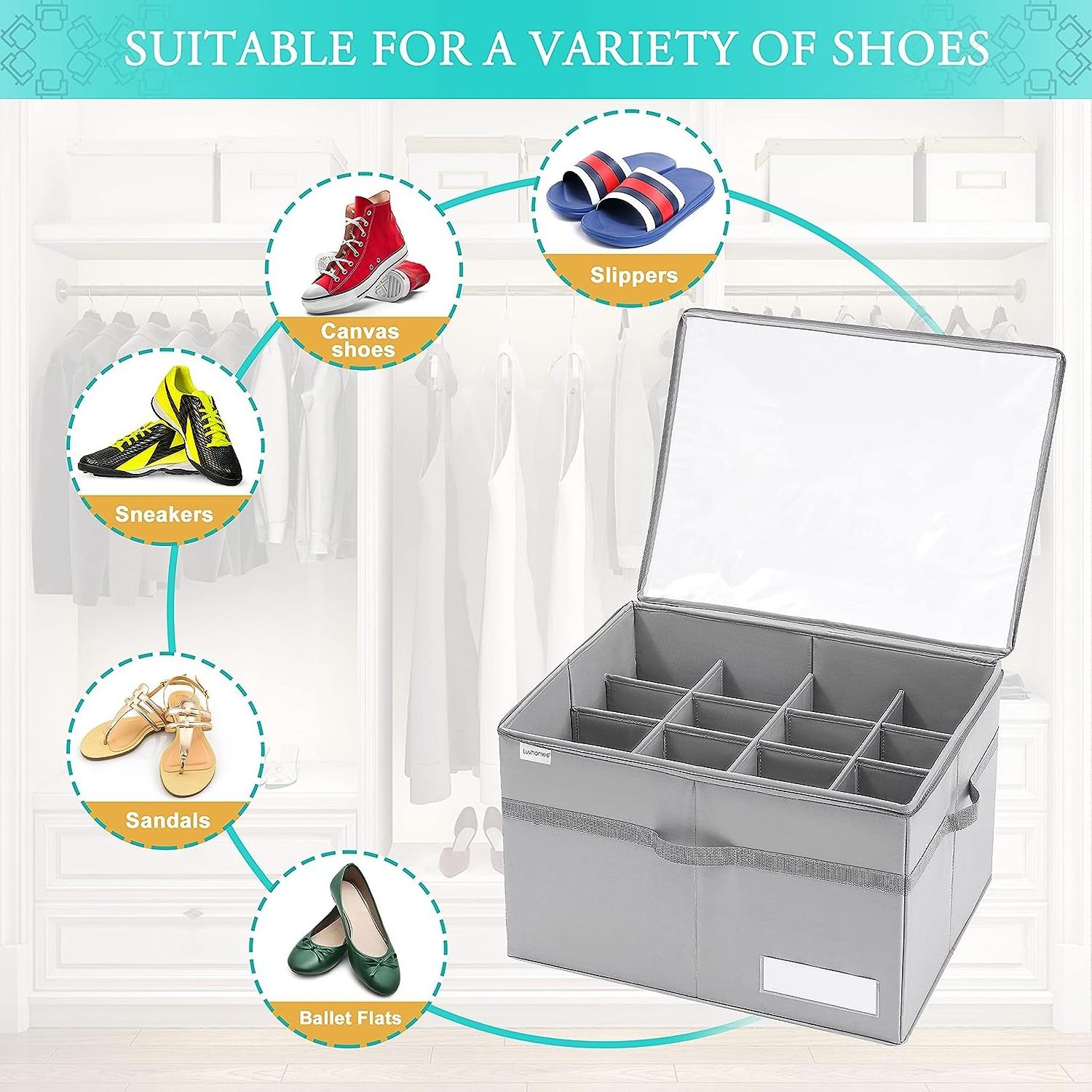 Organizer for Closet Fits 16 Pairs Shoe Box Storage Containers Clear Foldable Shoe Storage Bottom Support Space Saving Shoe