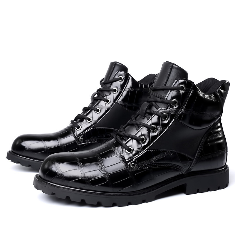 High Quality Luxury Mens Dress Causal Martin Fashion Men's Boots Hand Painted Crocodile Black Leather Boots for Men